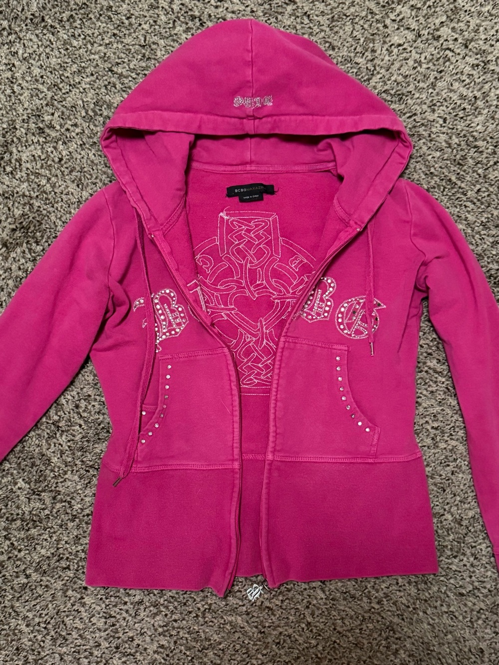 BCBG Hot Pink Embellished Zip Up Hoodie